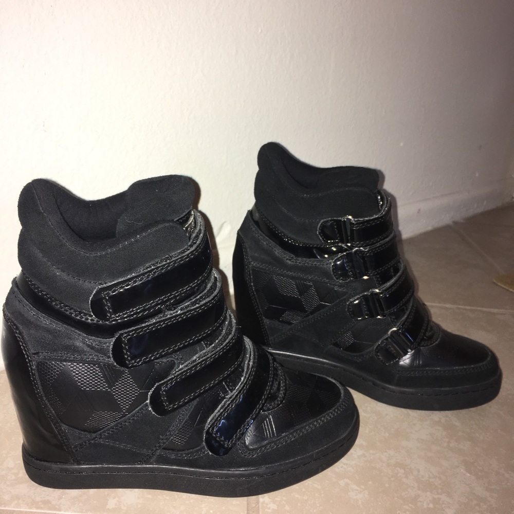 Aldo Black Velcro Hightops Platform Sneakers
